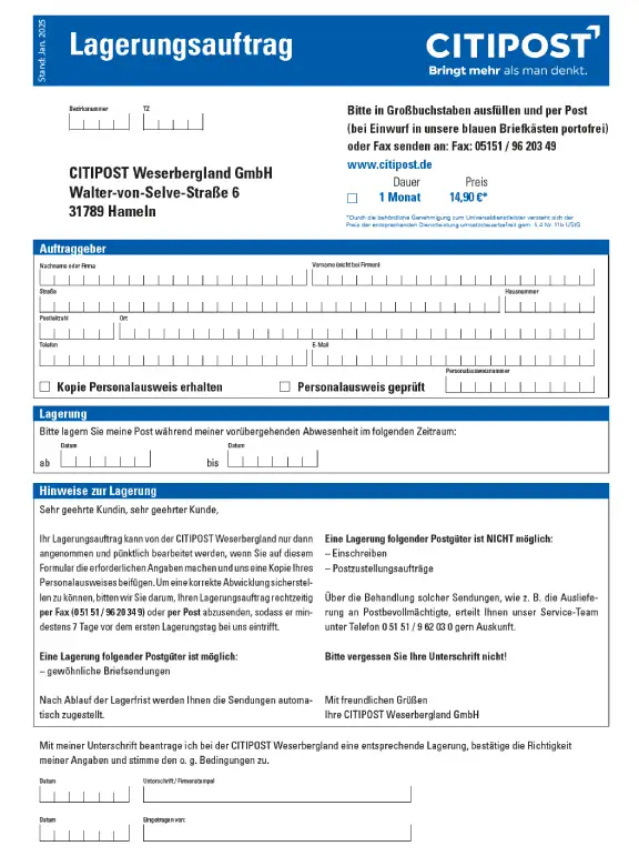 Lagerungsauftrag 01 2025