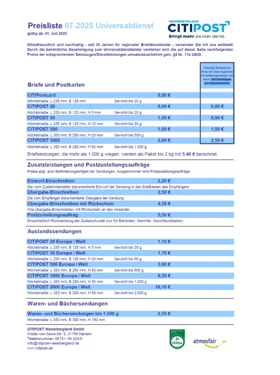 Preisliste 07 2025